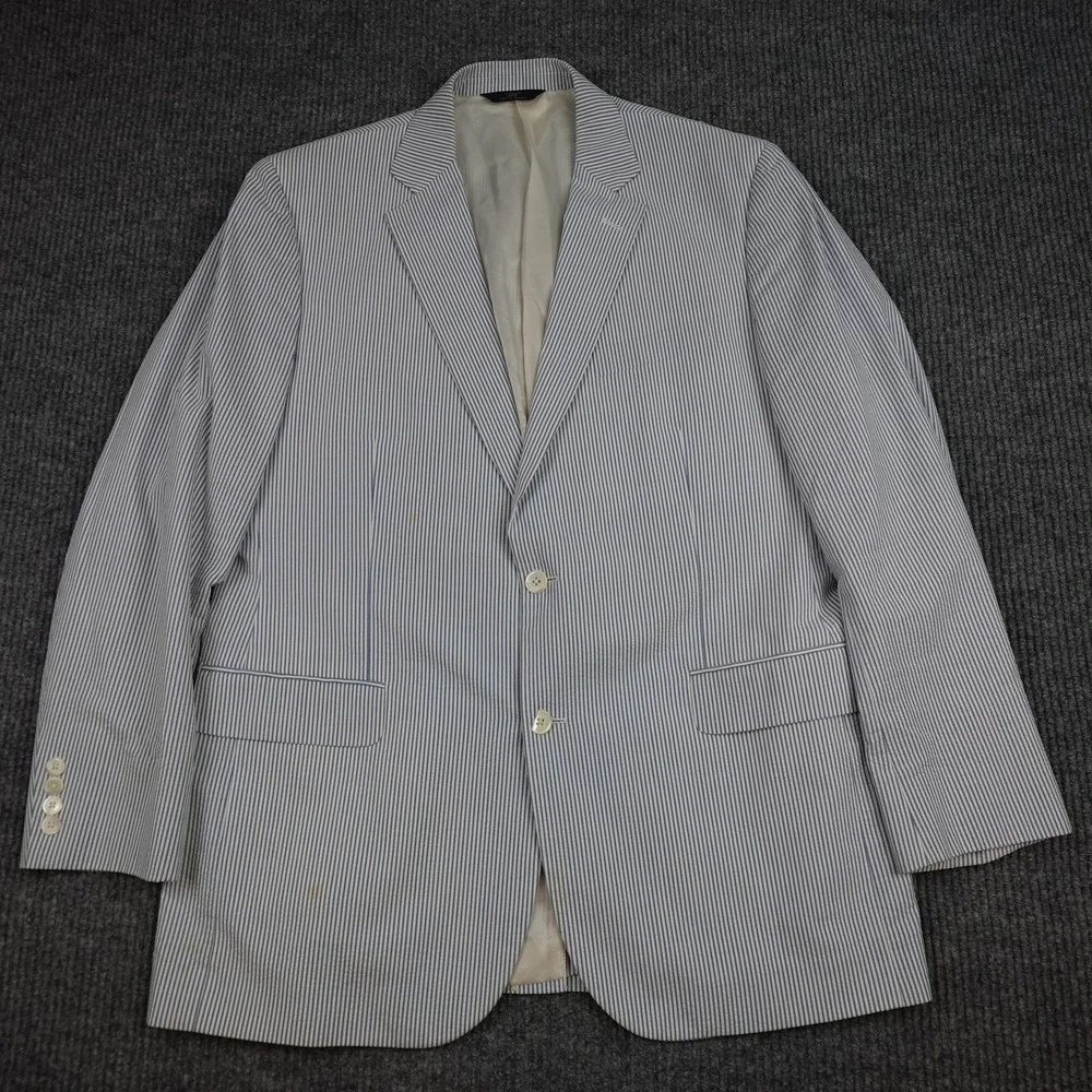 Brooks Brothers 346 Blazer Mens 44L Blue Stripe Cotton Sport Coat Jacket Summer